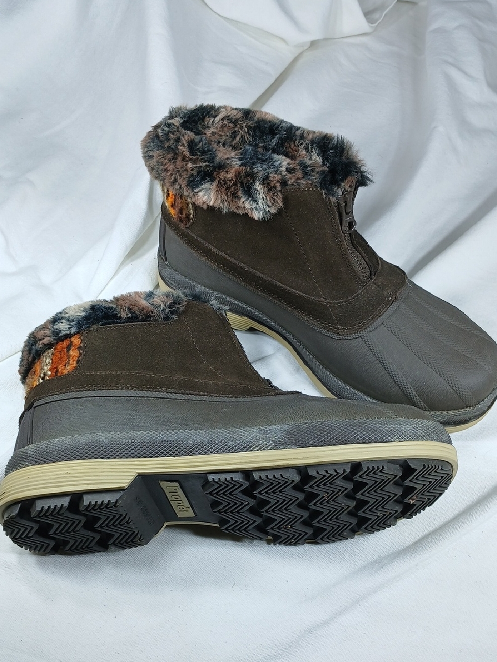 Propet mens Brown Faux-Fur Trim Waterproof suede Winter Ankle Boots